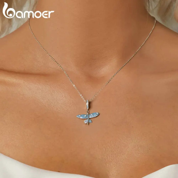 Womens 925 Sterling Silver Blue Enamel Flying Fish Pendant Charm Pave Setting Cz Bracelet And Necklace Diy Accessories