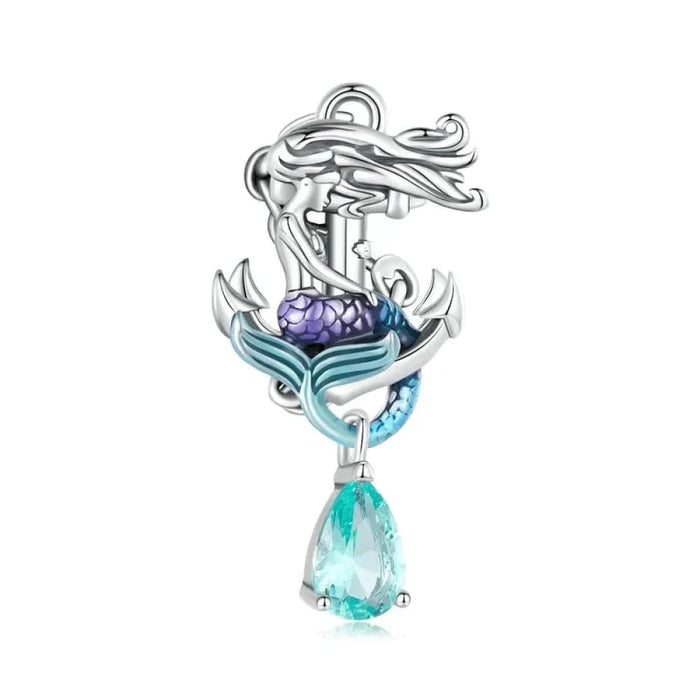 Womens 925 Sterling Silver Blue Enamel Mermaid Charms