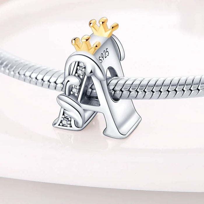 Womens 925 Sterling Silver Charms Fit Pandora Bracelets Classic Crown 26 Letters Alphabet Charms Beads Fine Diy Jewellery