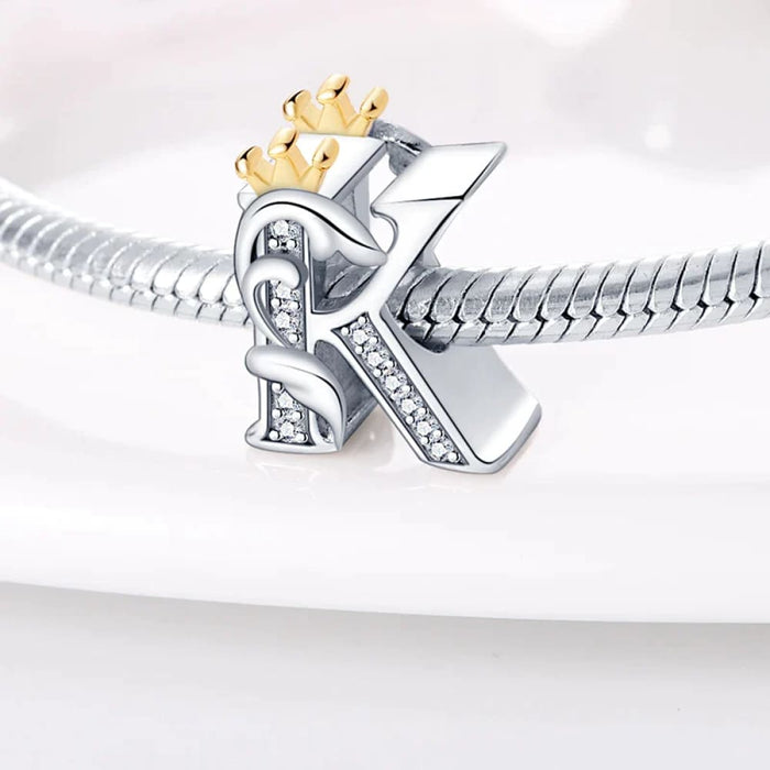 Womens 925 Sterling Silver Charms Fit Pandora Bracelets Classic Crown 26 Letters Alphabet Charms Beads Fine Diy Jewellery