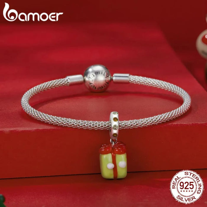 Womens 925 Sterling Silver Christmas Collection Santa Claus Charm Apple Beads Bracelet & Bangle Diy Christmas Gift