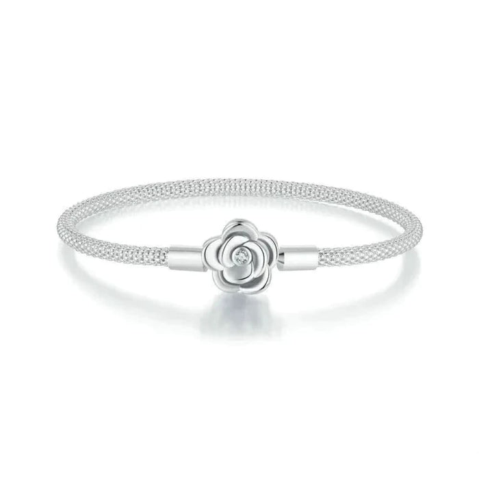 Womens 925 Sterling Silver Classic Basic Bracelet Rose Buckle Chain Charm Bead Diy Fine Jewellery 17Cm 19Cm 21Cm