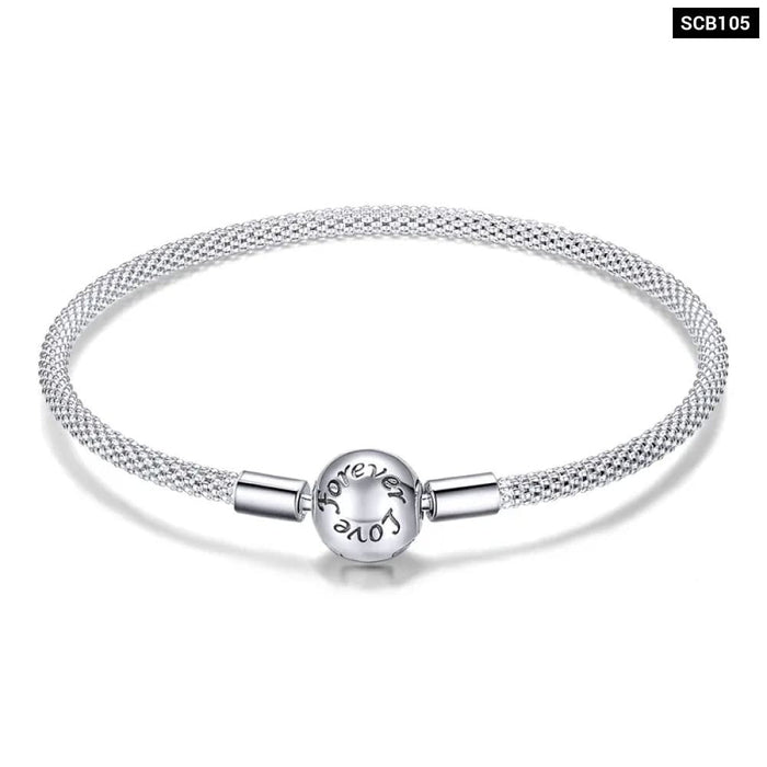 Womens 925 Sterling Silver Classic Basic Bracelet Rose Buckle Chain Charm Bead Diy Fine Jewellery 17Cm 19Cm 21Cm