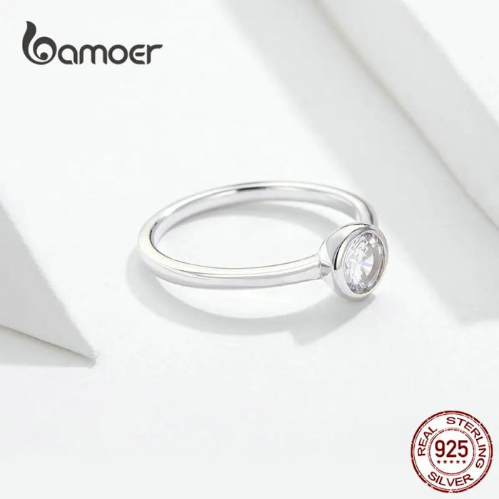 Womens 925 Sterling Silver Clear Cz Finger Ring Minimalist Engagement Wedding Basic Band Ring Scr535