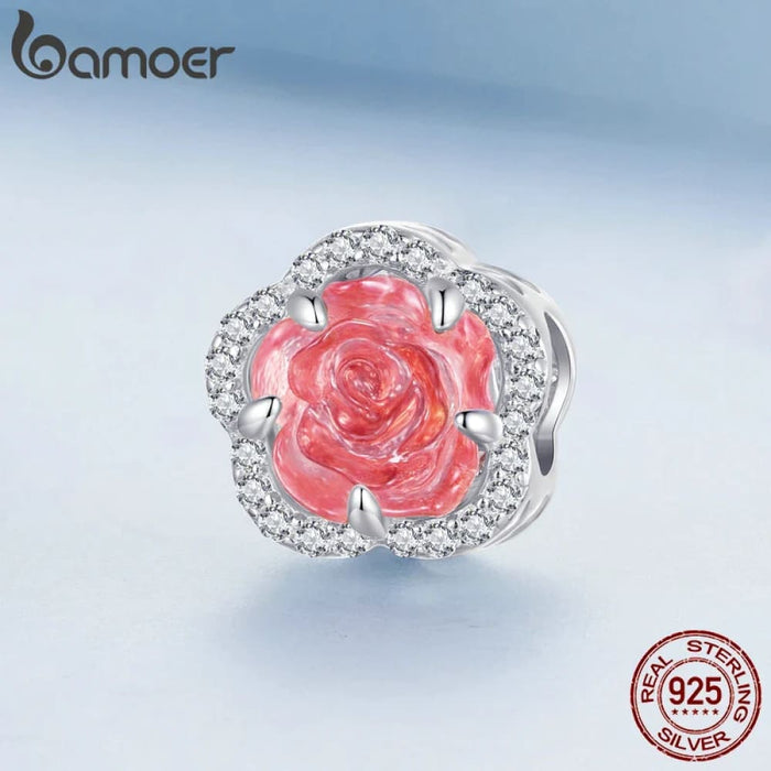 Womens 925 Sterling Silver Crystal Rose Charm Ultraviolet Colour Change Flower Bead Bracelet Necklace Diy Jewellery Gift