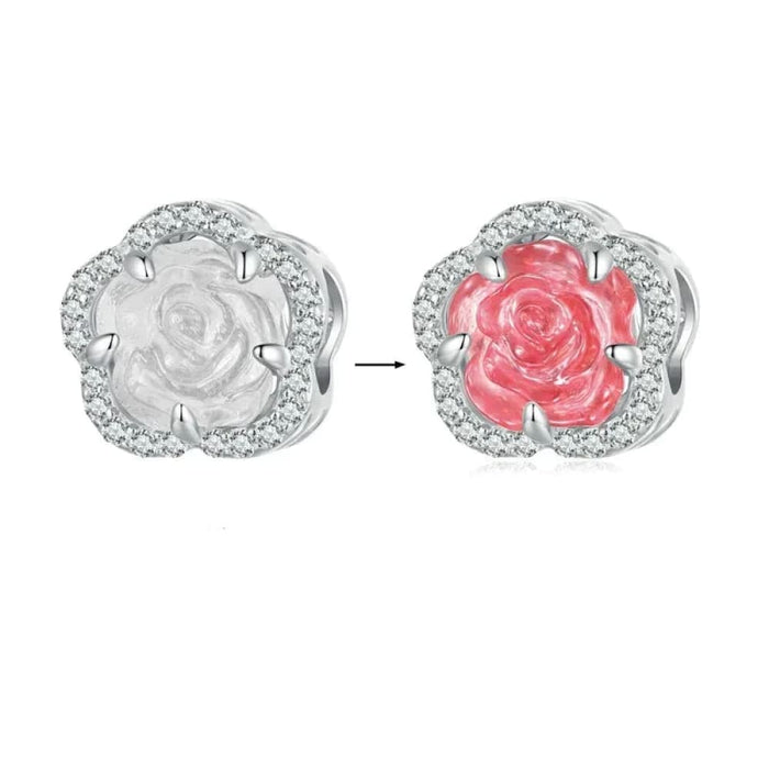 Womens 925 Sterling Silver Crystal Rose Charm Ultraviolet Colour Change Flower Bead Bracelet Necklace Diy Jewellery Gift