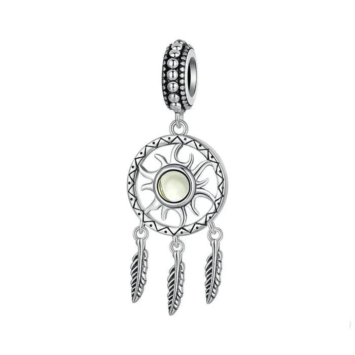 Womens 925 Sterling Silver Dream Catcher Pendant Charms Sun