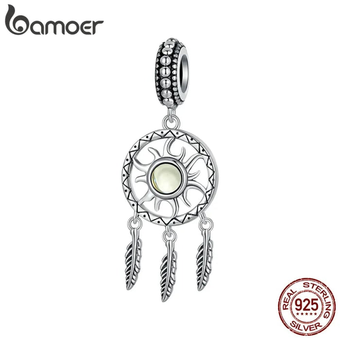 Womens 925 Sterling Silver Dream Catcher Pendant Charms Sun