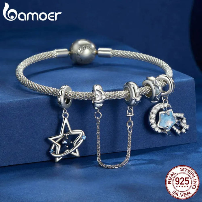 Womens 925 Sterling Silver Dreamy Star Pendant Beads, Shiny Cz Charms Compatible With 'S Bracelet Necklace