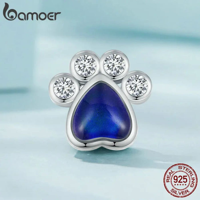 Womens 925 Sterling Silver Emotion Stone Beads Cute Pet Paw Charms Bracelet & Bangle Diy Fine Jewellery