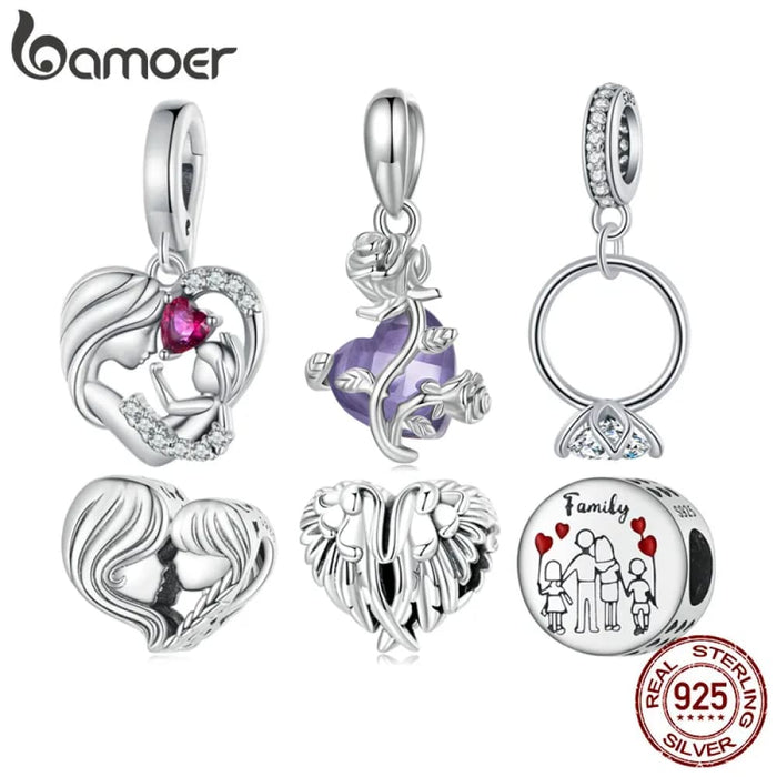 Womens 925 Sterling Silver Family Charms Bracelet, Mother And Child Embrace Pendant Diy Bracelet Accessories