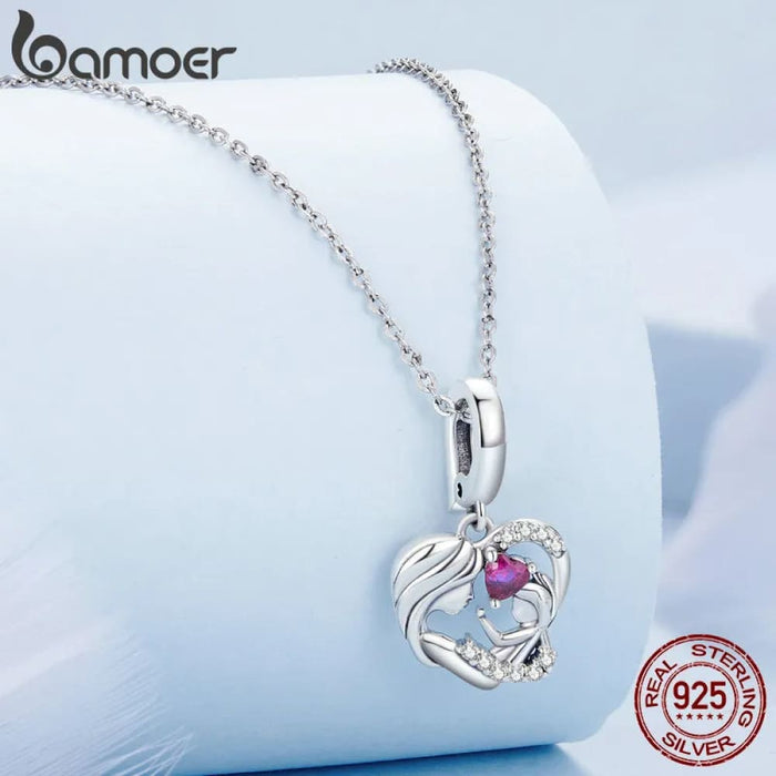 Womens 925 Sterling Silver Family Charms Bracelet, Mother And Child Embrace Pendant Diy Bracelet Accessories