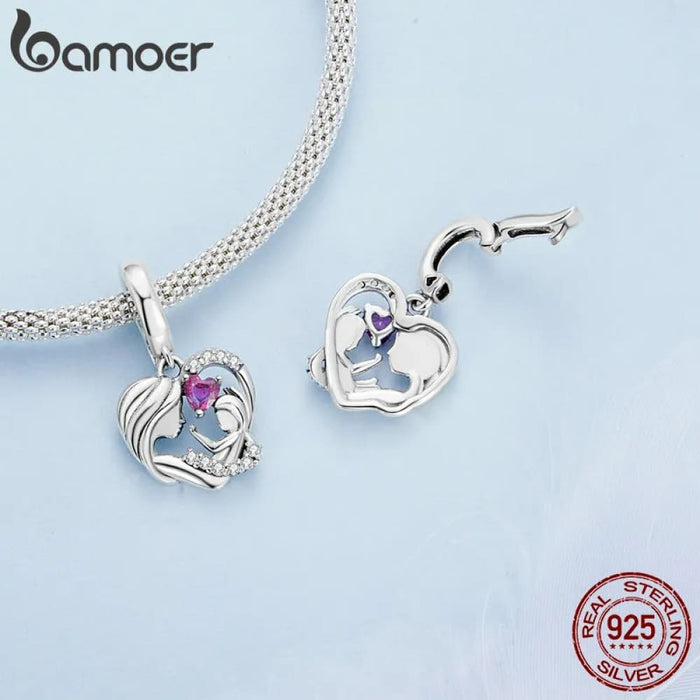 Womens 925 Sterling Silver Family Charms Bracelet, Mother And Child Embrace Pendant Diy Bracelet Accessories