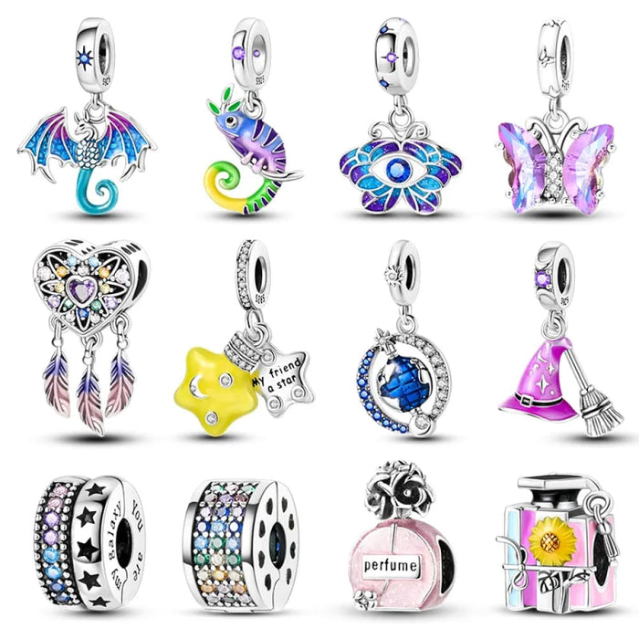 Womens 925 Sterling Silver Fantasy Flying Dragon Mysterious Butterfly Charms Pendants Fit Pandora Bracelets Diy Jewellery