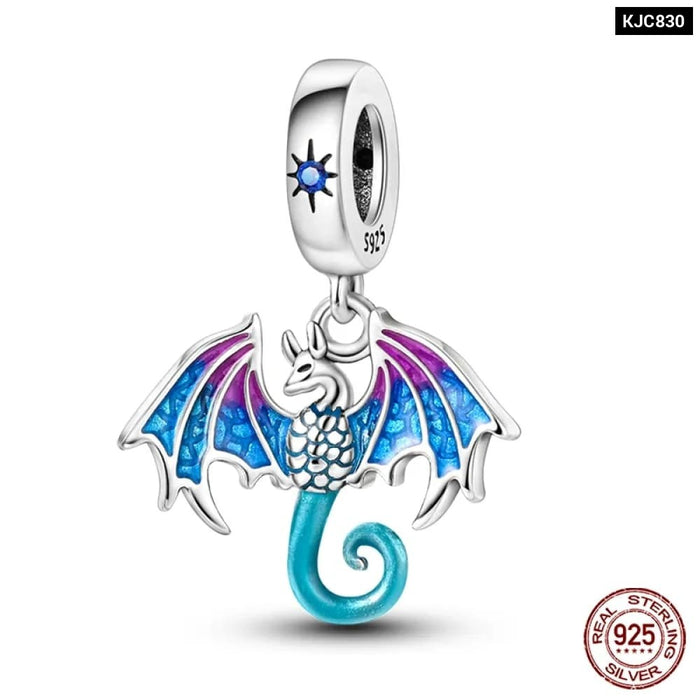 Womens 925 Sterling Silver Fantasy Flying Dragon Mysterious Butterfly Charms Pendants Fit Pandora Bracelets Diy Jewellery