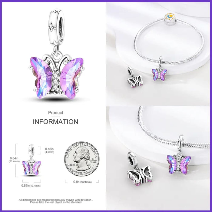 Womens 925 Sterling Silver Fantasy Flying Dragon Mysterious Butterfly Charms Pendants Fit Pandora Bracelets Diy Jewellery