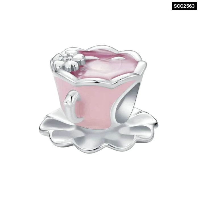 Womens 925 Sterling Silver Flower Teacup Charm Beads Charm Bracelet Cherry Blossom Tea Diy Jewellery Accessories Scc2563