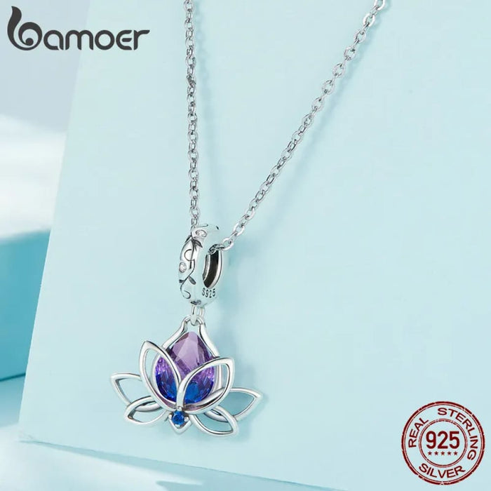 Womens 925 Sterling Silver Four-Leaf Clover Pendant Charms Purple Flower Beads Bracelet Diy Finr Jewellery