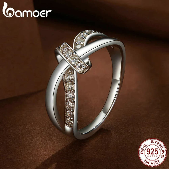 Womens 925 Sterling Silver Geometric Twisted Moissanite Ring Double Layer Knot Finger Ring Anniversary Jewellery Gift