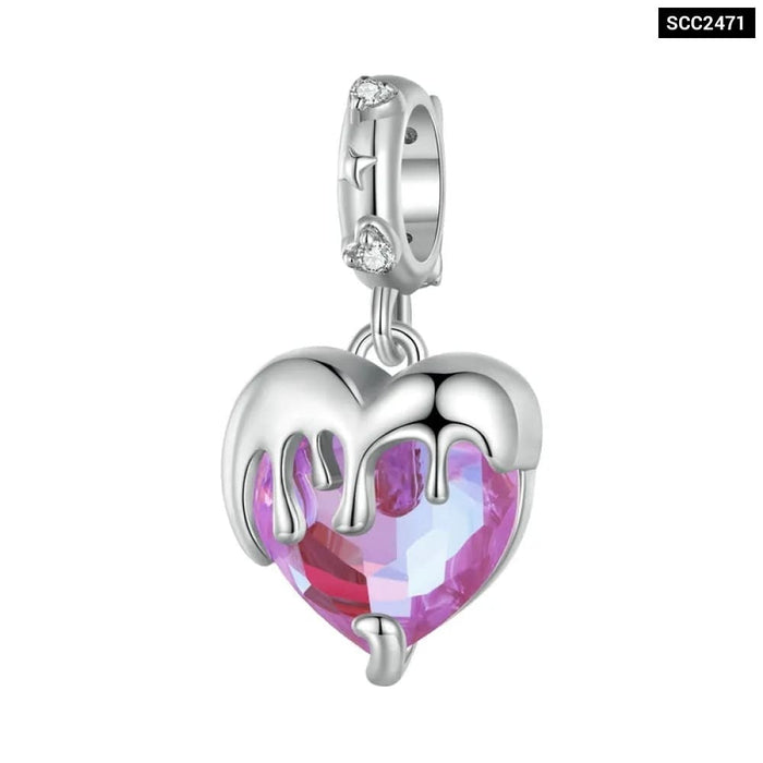 Womens 925 Sterling Silver Heart-Shape Charm Beads Fit Original Charm Bracelet Inlaid Zircon Colourful Pendants Diy Accessories