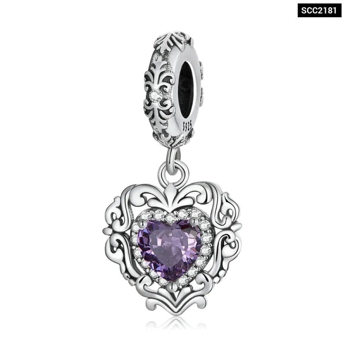 Womens 925 Sterling Silver Heart-Shape Charm Beads Fit Original Charm Bracelet Inlaid Zircon Colourful Pendants Diy Accessories