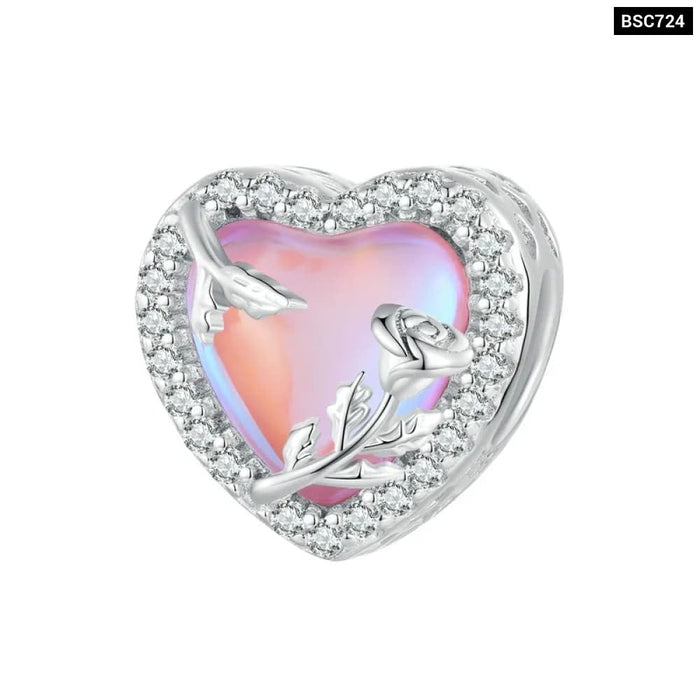 Womens 925 Sterling Silver Heart-Shape Charm Beads Fit Original Charm Bracelet Inlaid Zircon Colourful Pendants Diy Accessories