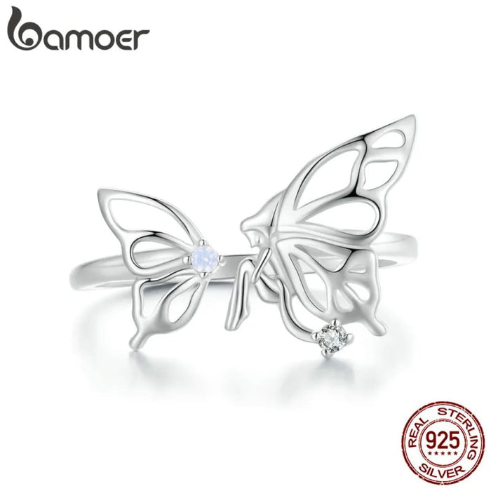 Womens 925 Sterling Silver Hollow-Out Delicate Butterfly Opening Ring Elf Adjustable Ring Fine Jewellery