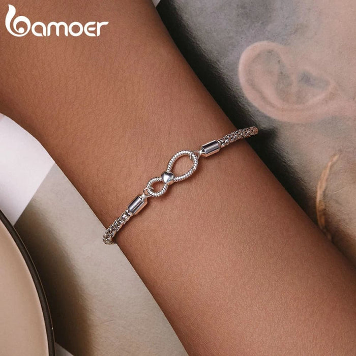 Womens 925 Sterling Silver Infinite Love Basic Bracelet Platinum Plated Valentine'S Day Gift Scb260