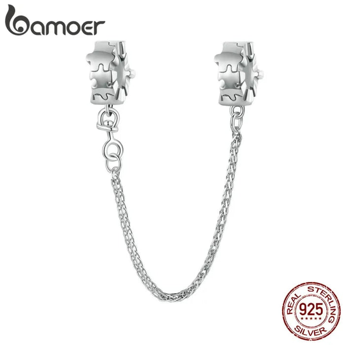 Womens 925 Sterling Silver Jigsaws Safty Chain Bracelet Necklace Diy Accessories