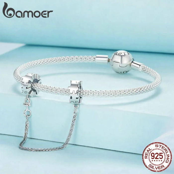 Womens 925 Sterling Silver Jigsaws Safty Chain Bracelet Necklace Diy Accessories