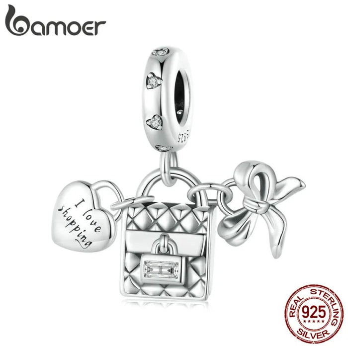 Womens 925 Sterling Silver i Love Shopping Charms Bag