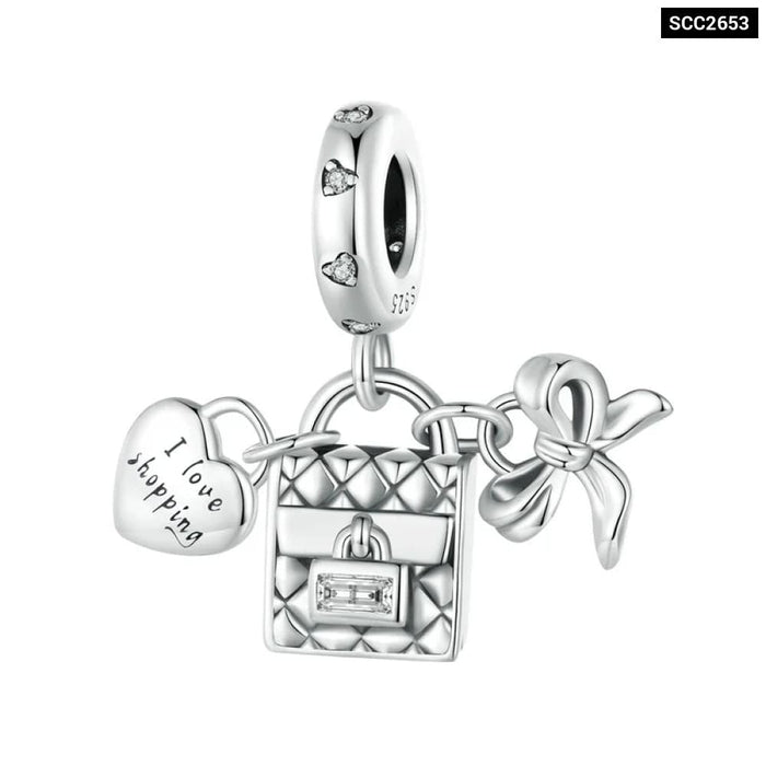 Womens 925 Sterling Silver i Love Shopping Charms Bag