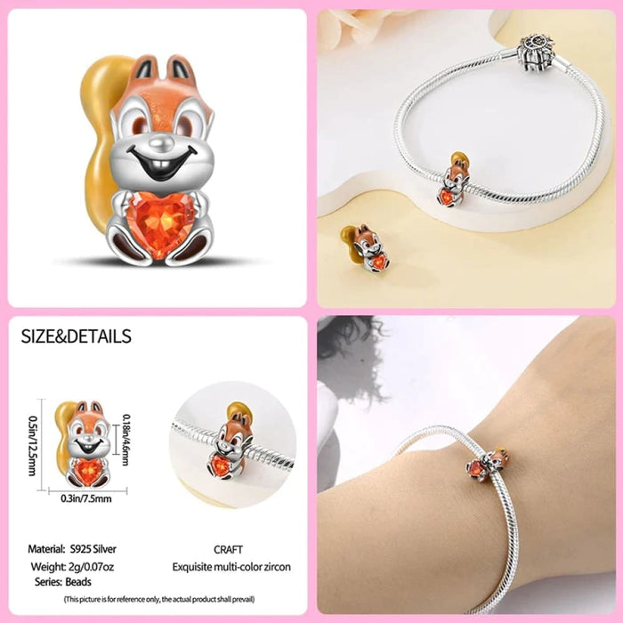 Womens 925 Sterling Silver Lovely Animal Cat Squirrel Penguin Heart Zircon Charms Beads Fit Pandora Bracelets Fine Diy Jewellery