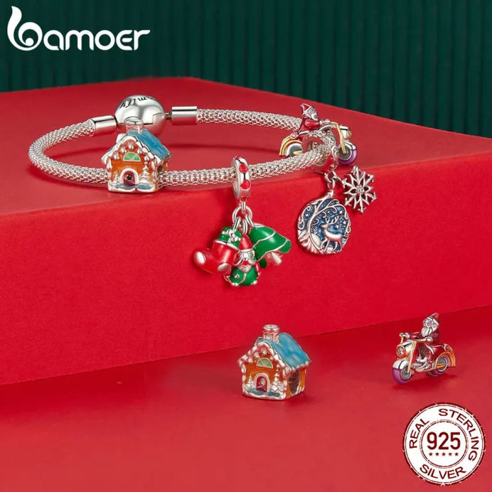 Womens 925 Sterling Silver Luminous Santa Claus Charm Christmas Tree Beads Bracelet & Bangle Diy Christmas Gift