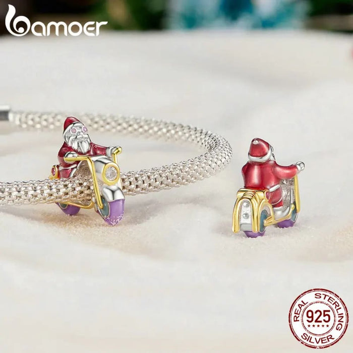 Womens 925 Sterling Silver Luminous Santa Claus Charm Christmas Tree Beads Bracelet & Bangle Diy Christmas Gift