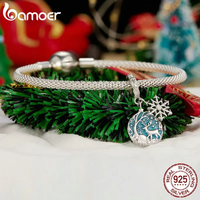 Womens 925 Sterling Silver Luminous Santa Claus Charm Christmas Tree Beads Bracelet & Bangle Diy Christmas Gift