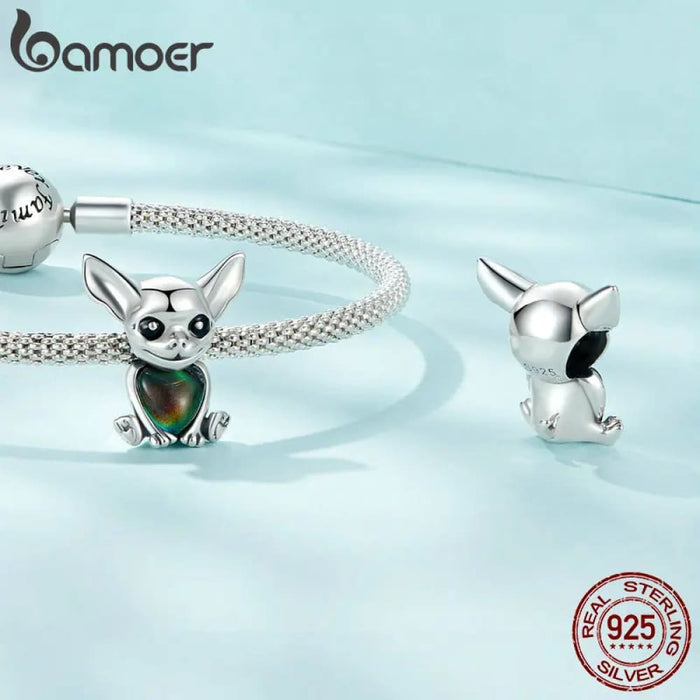 Womens 925 Sterling Silver Mood Stone Astronaut Charms Cute Chihuahua Dog Beads Bracelet And Bangle Diy