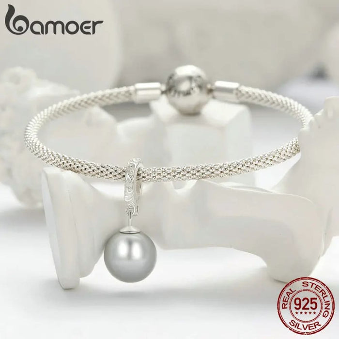 Womens 925 Sterling Silver Moon And Star Bead Quality Shell Pearl Pendant Charm Bracelet And Necklace Diy Fine Jewellery