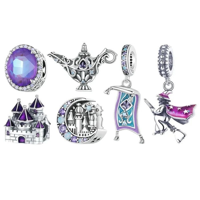 Womens 925 Sterling Silver Moonlight Castle Bead Magic Carpet Pendant Lamp Charm Bracelet Diy Fine Jewellery Gift