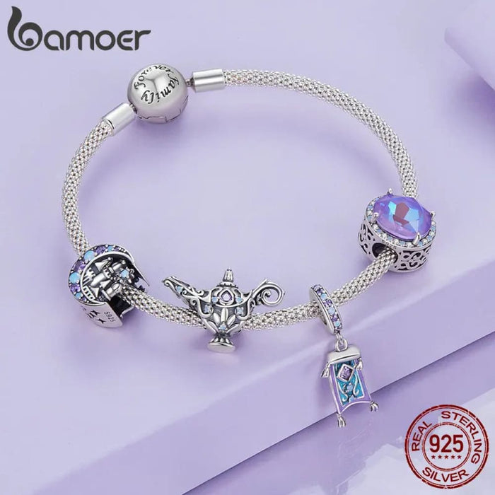 Womens 925 Sterling Silver Moonlight Castle Bead Magic Carpet Pendant Lamp Charm Bracelet Diy Fine Jewellery Gift