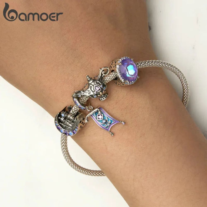 Womens 925 Sterling Silver Moonlight Castle Bead Magic Carpet Pendant Lamp Charm Bracelet Diy Fine Jewellery Gift