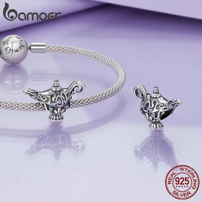 Womens 925 Sterling Silver Moonlight Castle Bead Magic Carpet Pendant Lamp Charm Bracelet Diy Fine Jewellery Gift