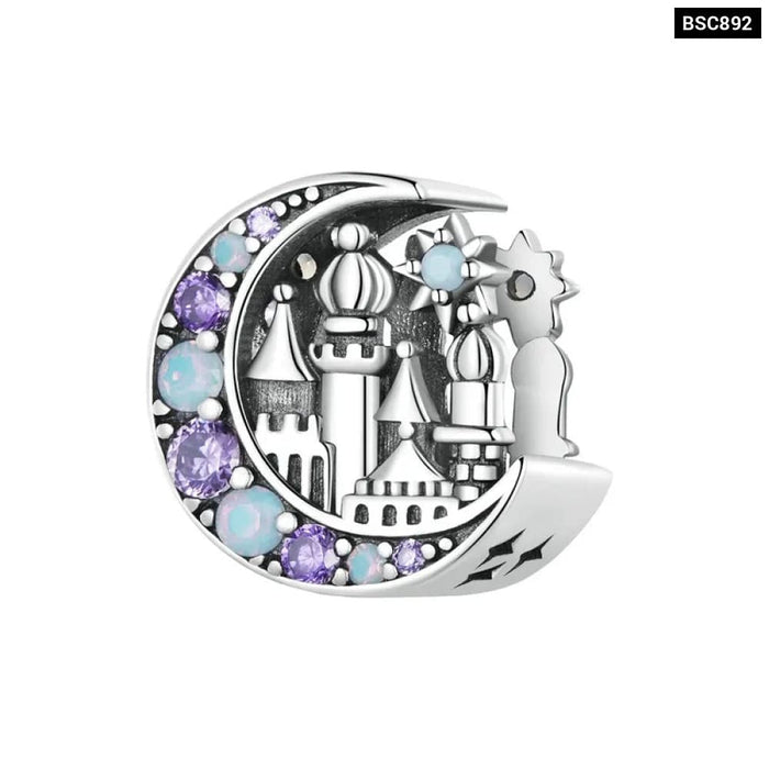 Womens 925 Sterling Silver Moonlight Castle Bead Magic Carpet Pendant Lamp Charm Bracelet Diy Fine Jewellery Gift