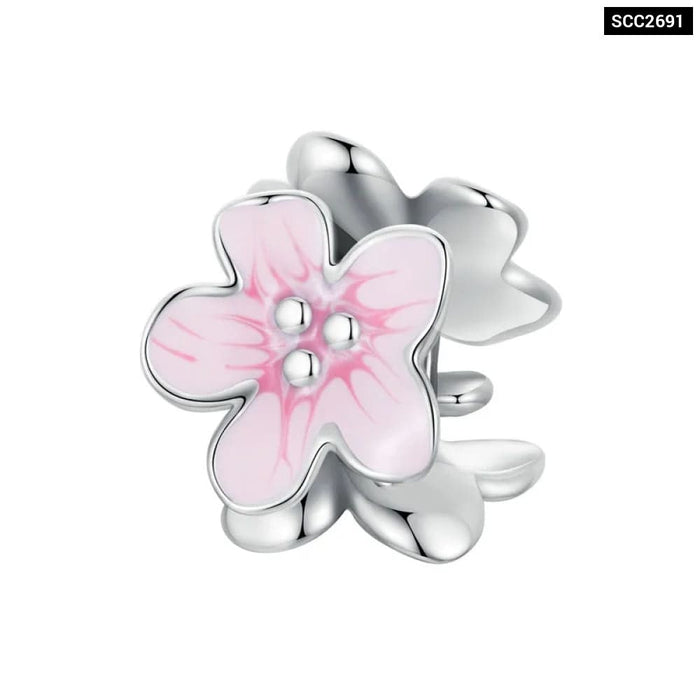 Womens 925 Sterling Silver Pink Flower Spacer Beads Tree