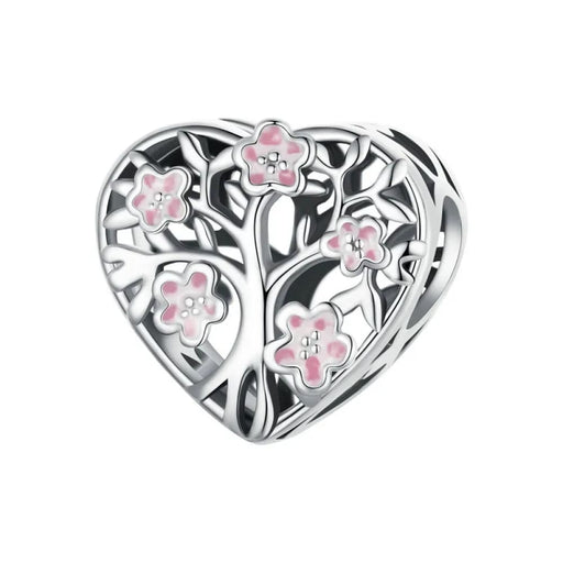 Womens 925 Sterling Silver Pink Flower Spacer Beads Tree