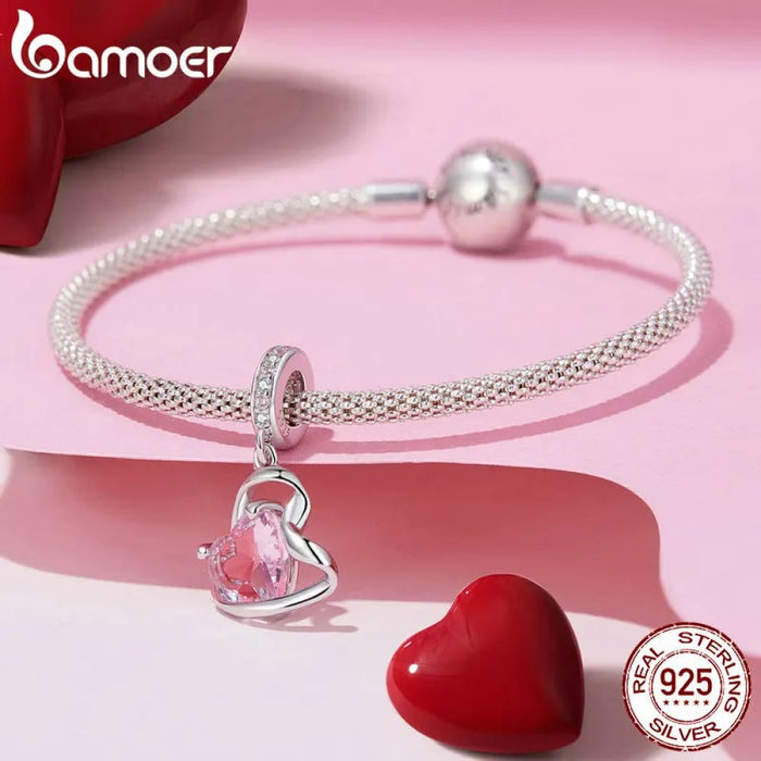 Womens 925 Sterling Silver Pink Heart Beads Butterfly Charm Bracelet And Necklace Diy Thanksgiving Gift Fine Jewellery