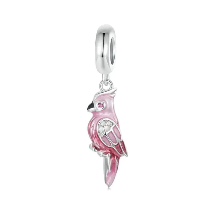 Womens 925 Sterling Silver Pink Parrot Pendant Charms Cute Bird Beads Original Bracelet And Necklace Diy Accessories