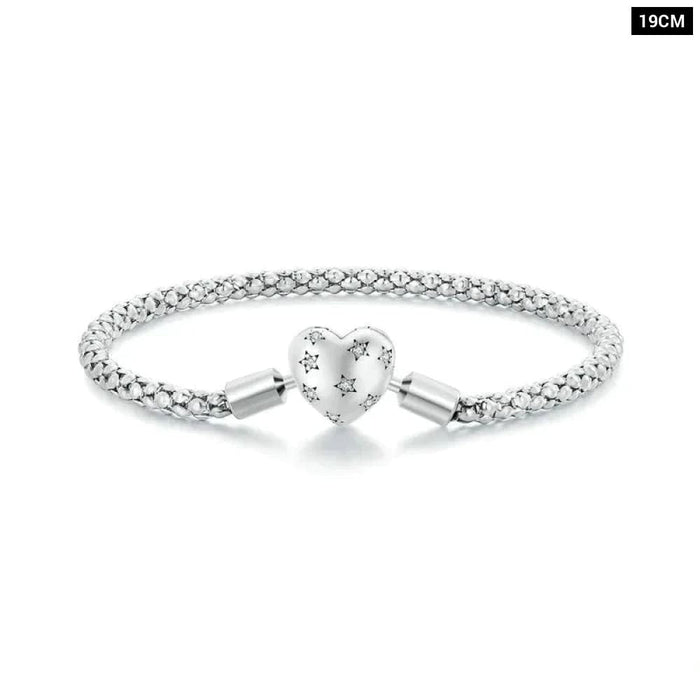 Womens 925 Sterling Silver Platinum Plated Starburst Heart Shape Buckle Basic Bracelet Bangle Fine Jewellery Gift Bsb135