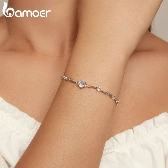 Womens 925 Sterling Silver Round Zircon Bracelet Lobster Clasp Adjustable Chain Link Birthday Annivesary Gift Bsb142