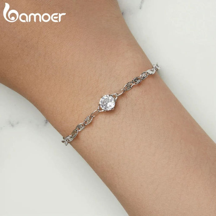 Womens 925 Sterling Silver Round Zircon Bracelet Lobster Clasp Adjustable Chain Link Birthday Annivesary Gift Bsb142